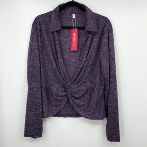 Rose Gal V-Neck Knot Front Long Sleeve Top Purple 4X Plus NEW